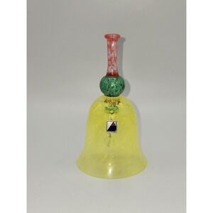 Czech Art Glass Bell Selenium Glass UV Reactive Hand Blown Yellow Green 5"